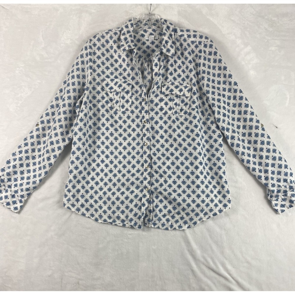 2/$30 Charter Club 100% Linen Shirt Sz L All Over Pattern Long Sleeve Coastal